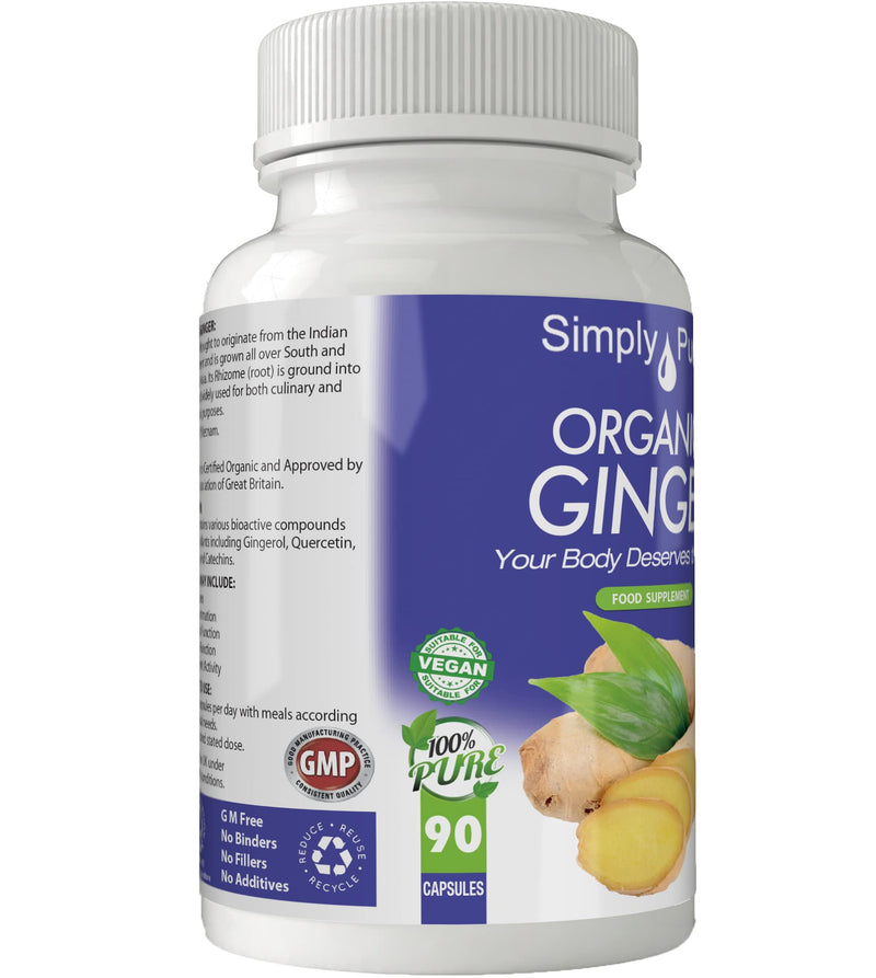 [Australia] - Simply Pure Organic Ginger Capsules x 90, 500mg, 100% Natural Soil Association Certified, Gluten Free, GM Free and Vegan. 