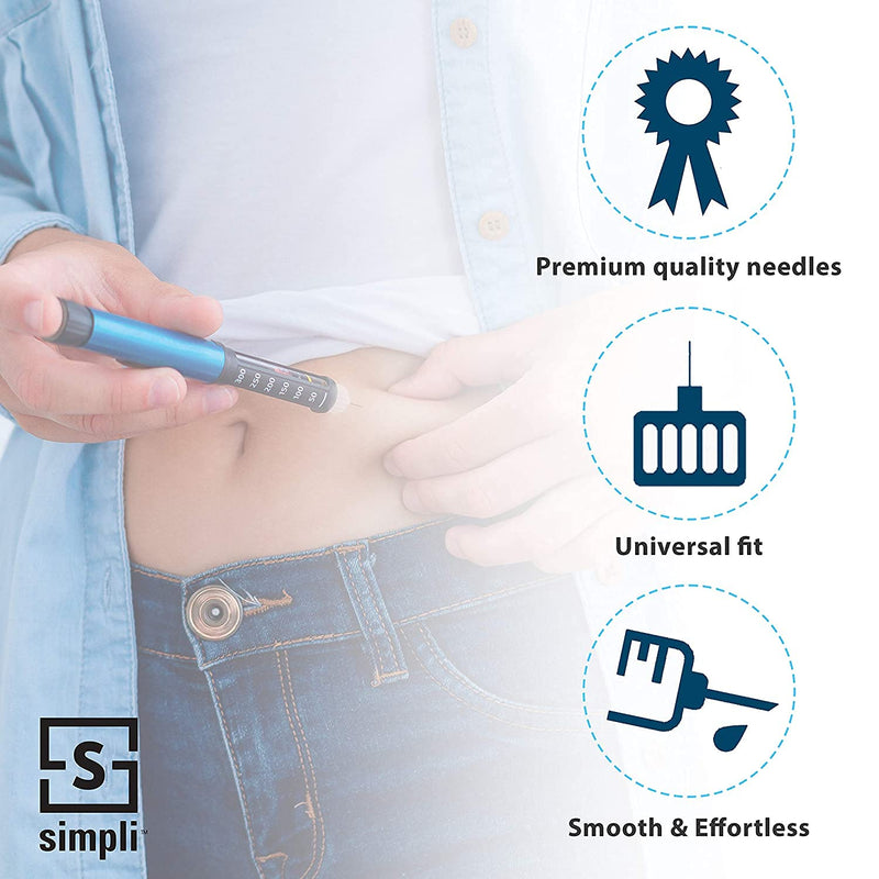[Australia] - SIMPLI Insulin Pen Needles for at-Home Insulin Injections, Compatible with Most Diabetes Pens and Injection Devices, Size: Mini 5mm (3/16”) x 31G, 90 Count 