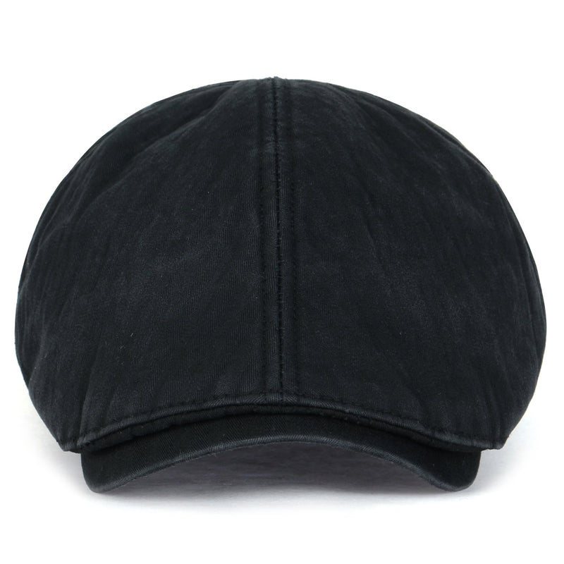 [Australia] - ililily Washed Cotton Flat Cap Cabbie Hat Gatsby Ivy Irish Hunting Newsboy Stretch Big Hat X-Large Xl-black 