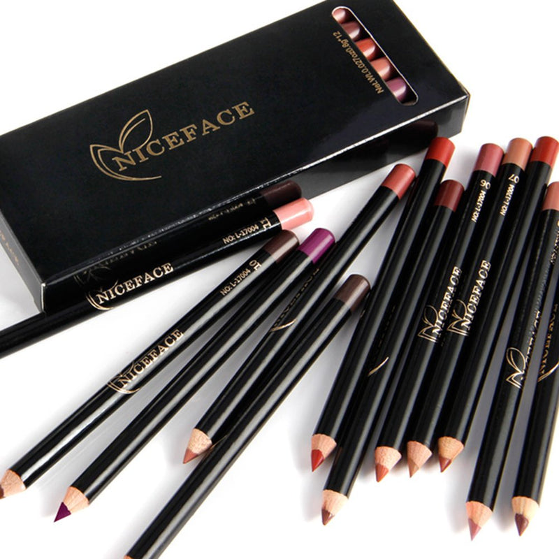 [Australia] - 12pcs/set NICEFACE Waterproof Long-lasting Lip Liner Pencil Lipliner Pen Makeup Cosmetic 