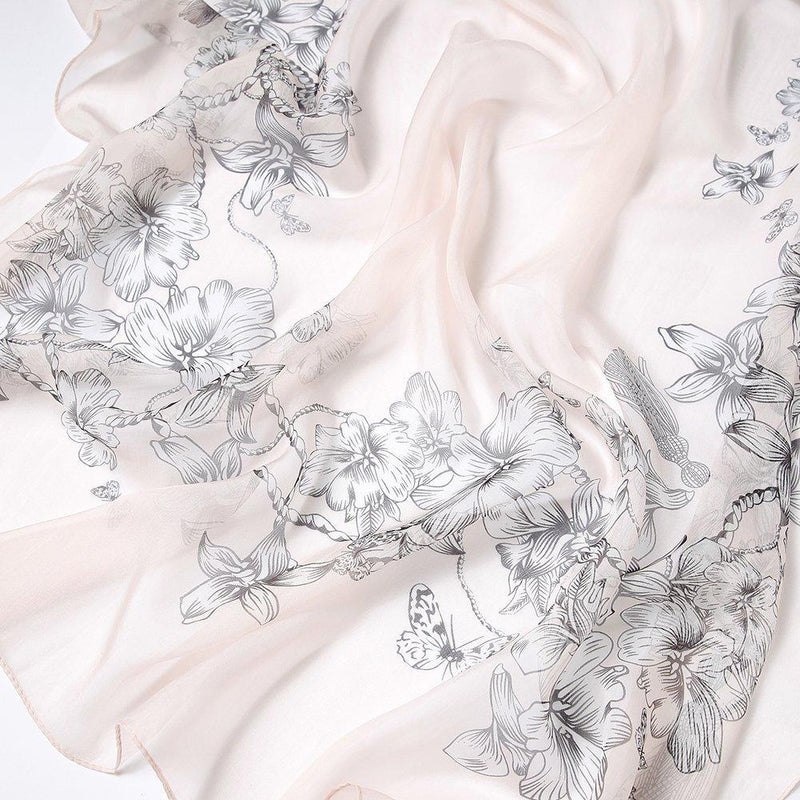 [Australia] - STORY OF SHANGHAI Women's Mulberry Flower Print Large Silk Shawl Scarf Wraps 68 * 43 Inches #6 