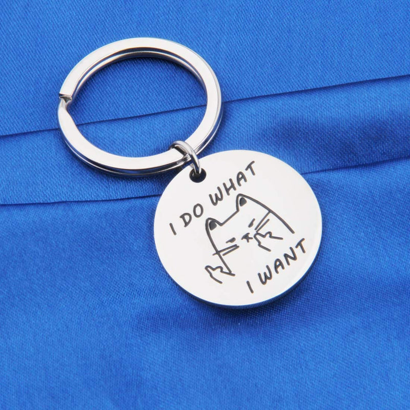 [Australia] - BNQL Funny Cat I Do What I Want Keychain Bracelet Geeky Keyrings Gifts Silver 