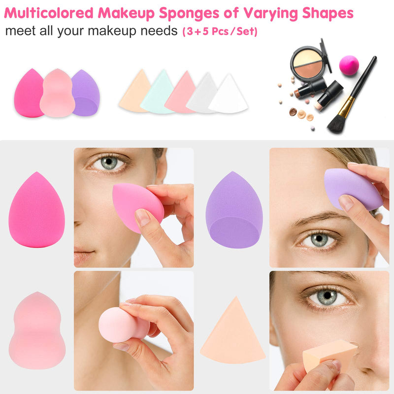 [Australia] - Lolalet (8 Pcs) Makeup Sponge Beauty Blender Set and Powder Puffs, Latex-Free Soft Beauty Foundation Blending Sponges for Liquid Dry Foundation/BB Cream/Powder/Concealer, Dry and Wet Use -Pink Pink 