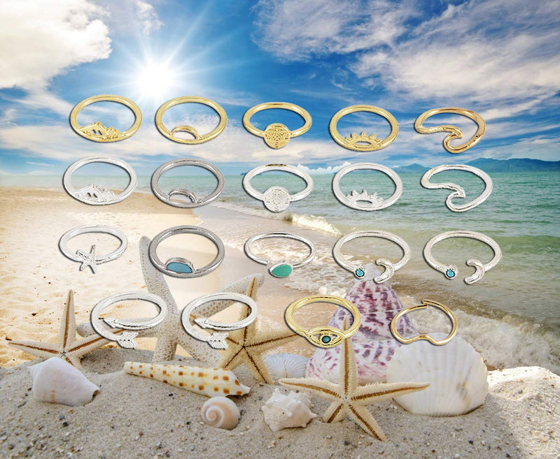 [Australia] - 7-19pcs Silver Star Moon Knuckle Ring Set for Women Girls Vintage Stackable Midi Finger Rings Set A2: Silver&Gold 