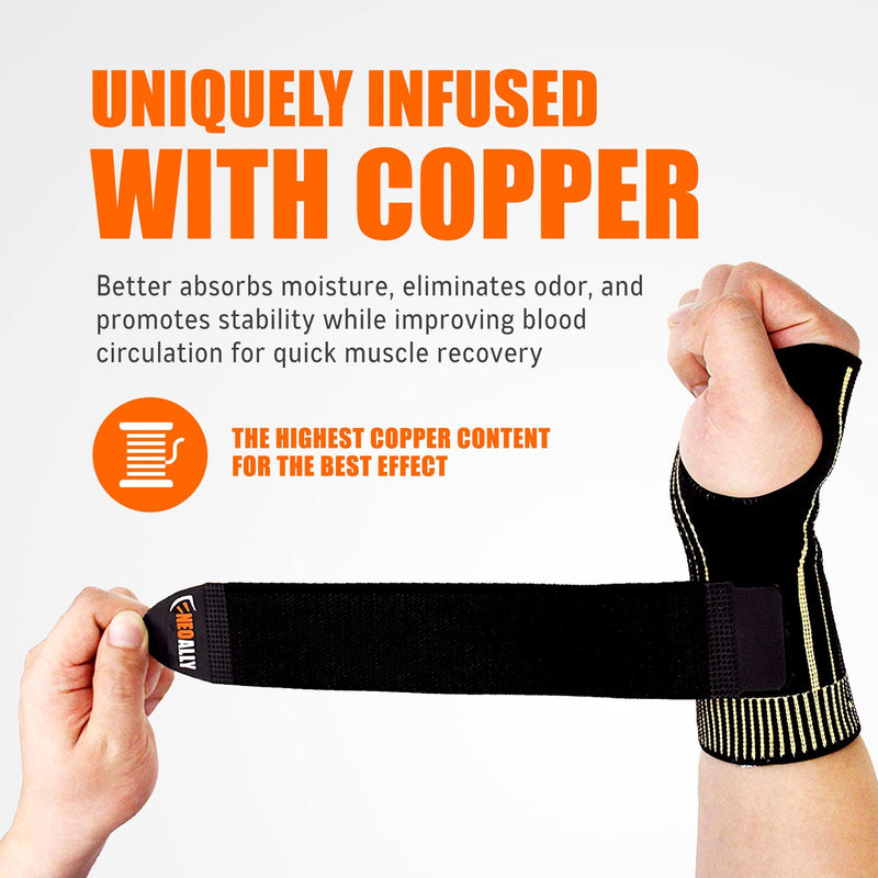[Australia] - NeoAlly® - Copper Wrist Compression Sleeves Copper Infused Wrist Support Compression Brace Moisture-Wicking Adjustable Strap Wrist/Hand Wraps, Medium, 2 Pack Medium (Pack of 2) 