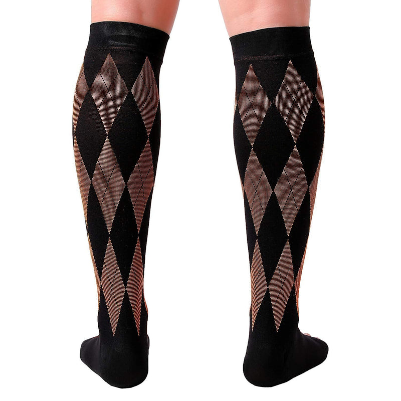 [Australia] - Doc Miller Open Toe Compression Socks Women 20-30mmHg, 1 Pair Toeless Socks for Women and Men - Argyle Design Large Black.orange Open Toe 