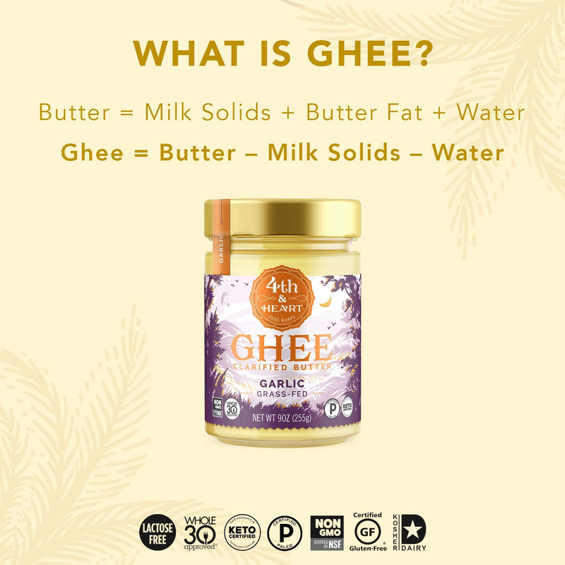 [Australia] - 4th & Heart California Garlic Grass-Fed Ghee, 9 Ounce, Keto, Pasture Raised, Non-GMO, Lactose and Casein Free, Certified Paleo 