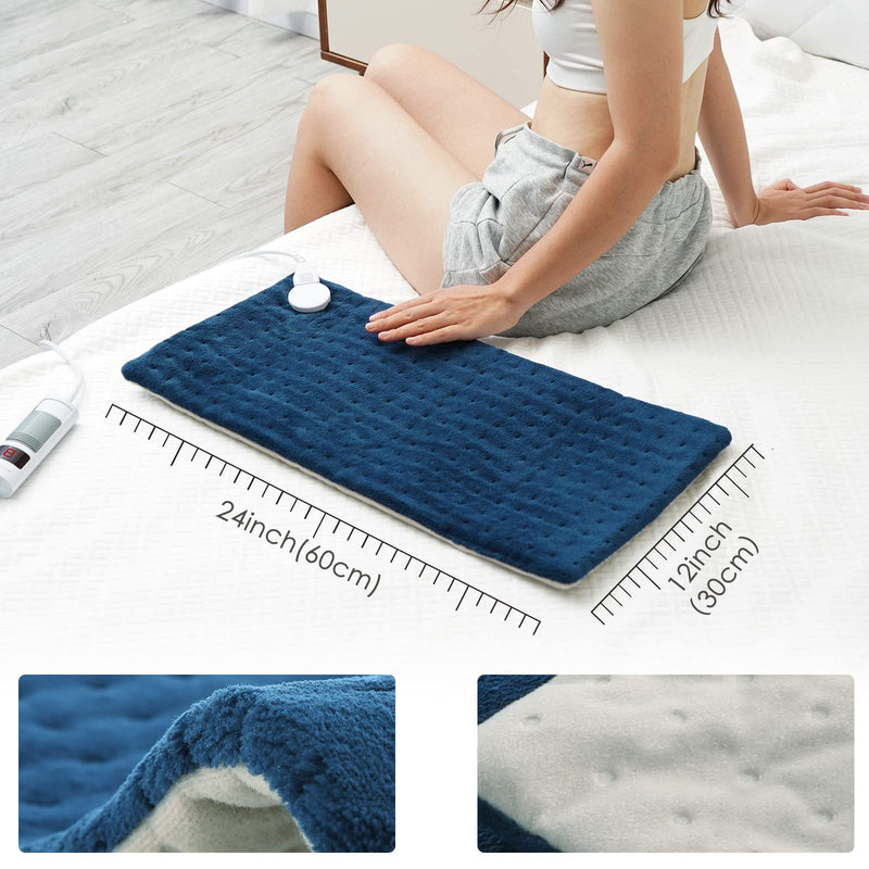 [Australia] - Heated Pad, Electric Heating Pad for Neck/Shoulder/Back/Knee, Heat Option of 6 Levels and Timer Settings Auto Shut Off, Wasbhable, 12" x 24" Blue 