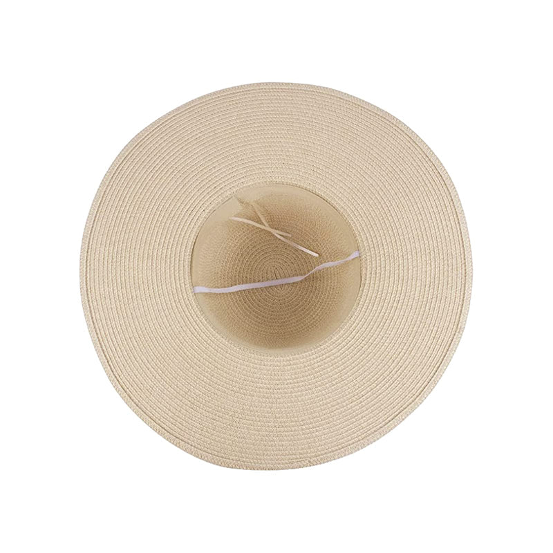 [Australia] - Women Bowknot Straw Hat Large Floppy Wide-Brim Foldable Hat Beach Hat Sun Hat Summer for Outdoor Sun Protection UPF 50+ Beige 