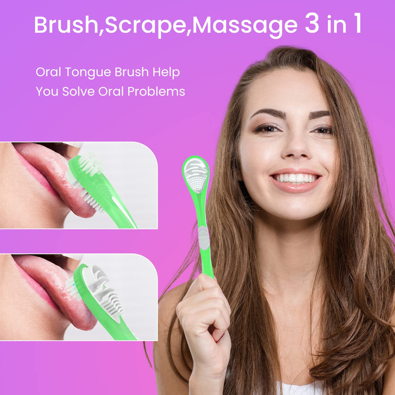 [Australia] - 3-Color 3 Pack Adult Tongue Scraper and Tongue Cleaning Brush Double-Sided Soft Tongue Coating Brush, Portable Food-Grade Oral Massage Brush… 3 packs 