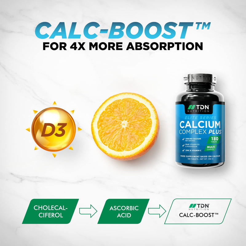 [Australia] - 3 Months Supply - Calcium and Vitamin D - 180 Tablets - High Strength 1000mg Calcium Complex with Vitamin D3, Magnesium, Zinc and Vitamin C - Supports Bones - Osteo Supplement - Packaging May Vary 