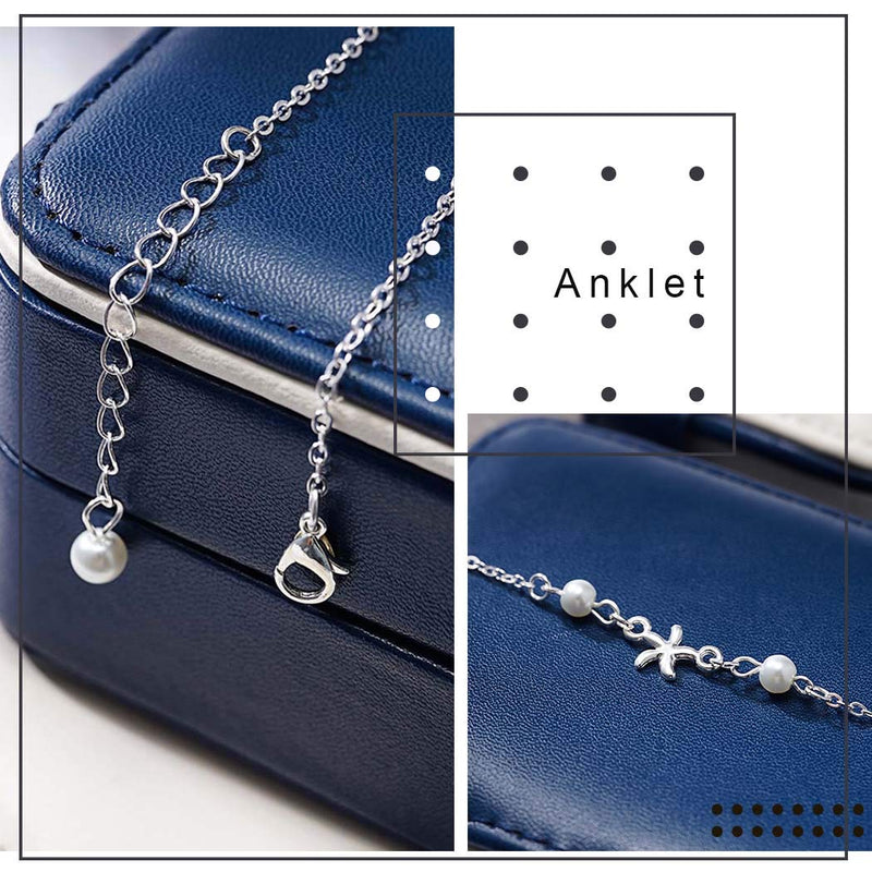 [Australia] - Dresbe Boho Anklet Silver Pearl Anklets Beach Starfish Ankle Bracelet Dainty Foot Jewelry Chain for Women and Girls 