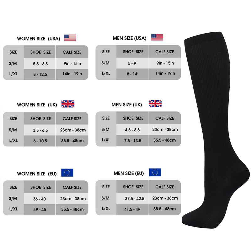 [Australia] - Odtmger Compression Socks（7 Pair for Women & Men Circulation 20-30mmhg Knee High Sock is Best Support for Athletic Running,Cycling S-M Black 