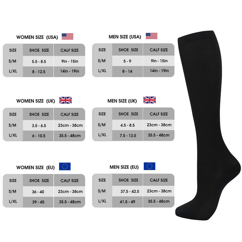 [Australia] - Compression Socks（7 Pair) for Women & Men Circulation 20-30mmhg Knee High Sock is Best Support for Athletic Running,Cycling L-XL Black 