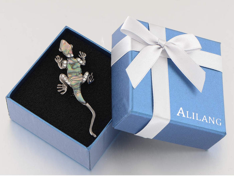 [Australia] - Alilang Gunmetal Clear Crystal Colored Rhinestones Abalone Lizard Brooch Pin 