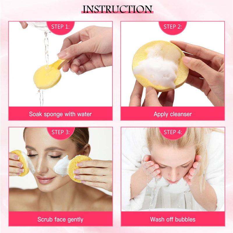 [Australia] - 120 Pieces Compressed Facial Sponge Face Cleansing Sponge Makeup Removal Sponge Pad Exfoliating Wash Round Face Sponge (Pink, Yellow, Blue) Pink, Yellow, Blue 