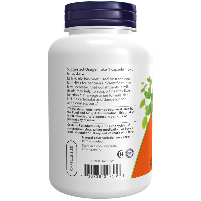 [Australia] - NOW Supplements, Silymarin Milk Thistle Extract 300 mg with Artichoke and Dandelion, Double Strength, Supports Liver Function*, 200 Veg Capsules 