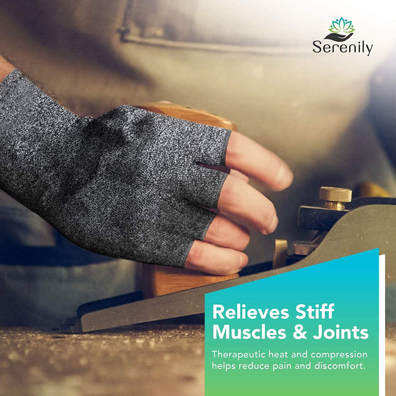 [Australia] - Serenily Arthritis Gloves - Hand Compression Gloves for Women & Men. Ortho Gloves for Carpal Tunnel, Swelling, & Raynauds Syndrome. Comfy Open Finger Glove for Rheumatoid & Osteoarthritis Pain Relief (S) Small (1 Pair) 