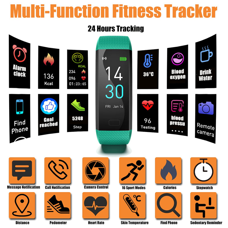 [Australia] - ENGERWALL Fitness Tracker with Step Counter /Calories /Stopwatch, Activity Tracker with Heart Rate Monitor, IP68, Health Tracker with Sleep Tracker, Smartwatch, Pedometer Watch for Women Men Kids Green 