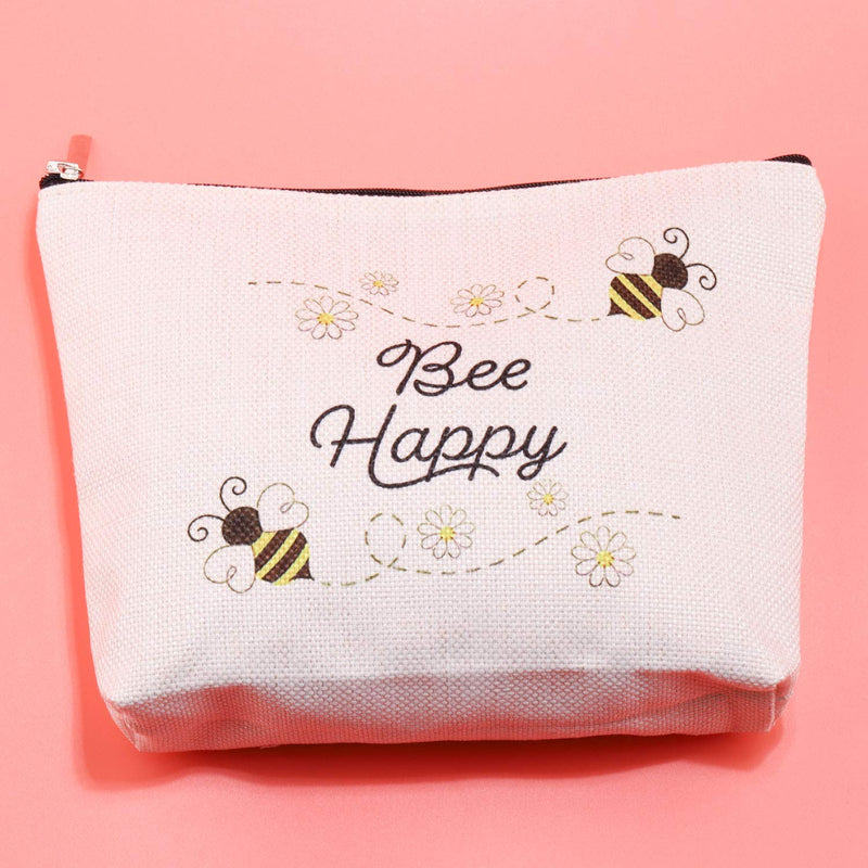 [Australia] - JXGZSO Honey Bee Makeup Bag With Zipper Bee Lover Gifts For Women Bee Happy Cosmetic Bag (Bee Happy) 
