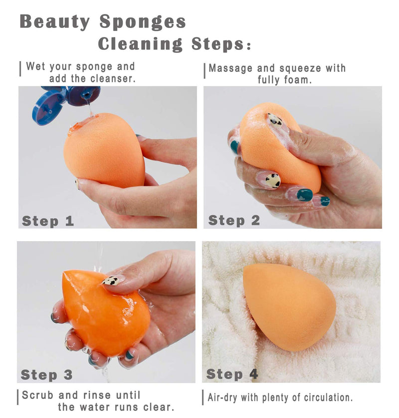 [Australia] - LeYiUnique Beauty Sponge Makeup Sponges Blender Latex-free Vegan, Soft Sponge Blender Foundation Blending for Liquid, Cream, Powder, Orange - Set of 4 - Pcs 