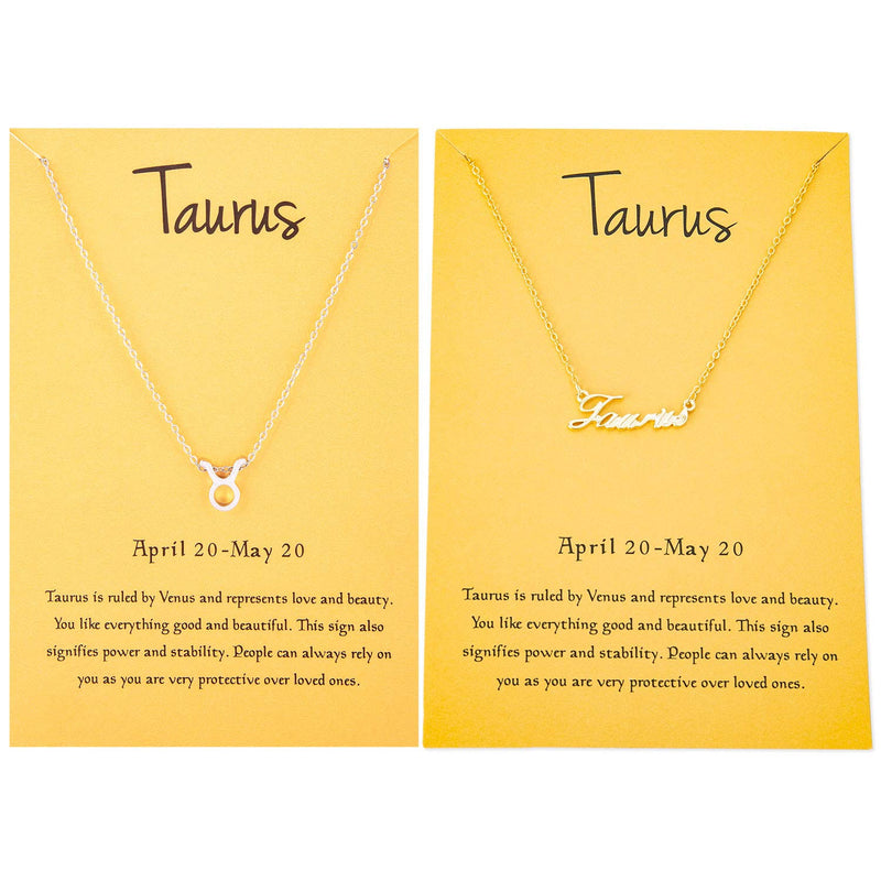 [Australia] - Zealmer 18K Gold Plated 12 Zodiac Sign Letter Pendant Necklace 18" Birthday Gift Taurus 4.20-5.20 Gold & Silver 