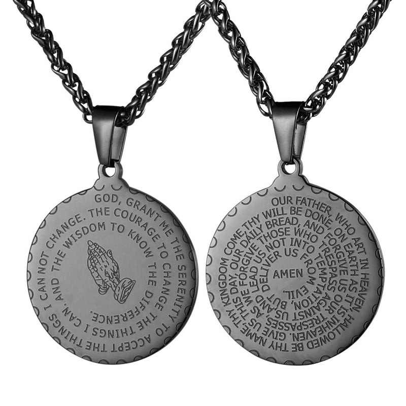 [Australia] - HZMAN Bible Verse Prayer Necklace Christian Jewelry Gold Stainless Steel Praying Hands Coin Medal Pendant Black 