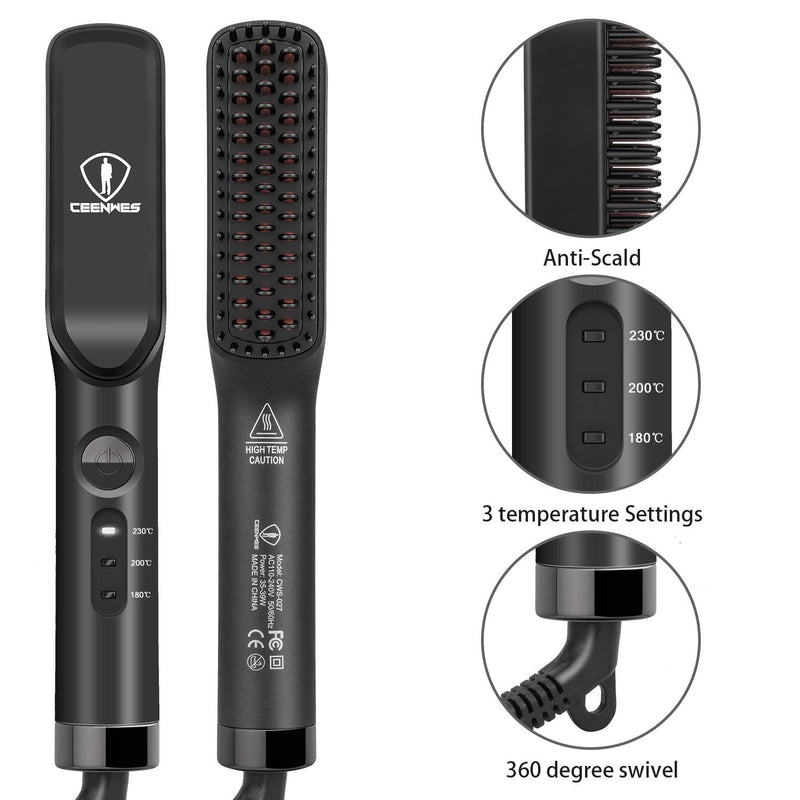 [Australia] - Ceenwes 3 in 1 Professional Beard Straightener with Beard Oil Beard Balm Portable Hair Straightener Brush Perfect Men gifts for Hair Styling Men’s Beard Straightening Comb Gift for Men & Women 