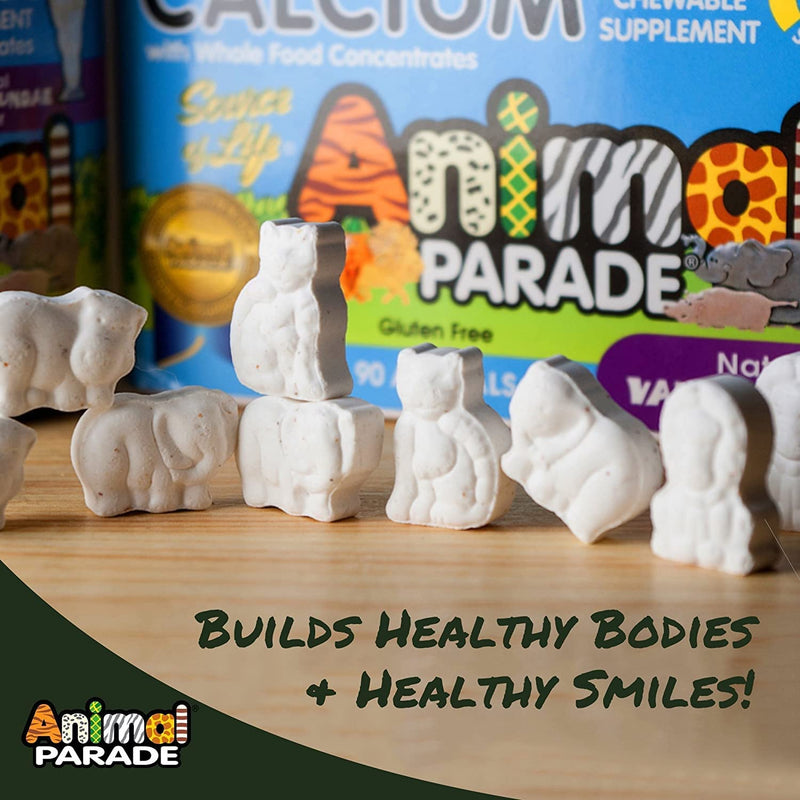 [Australia] - NaturesPlus Animal Parade Calcium Children�s Chewable - Calcium Supplement for Kids Natural Vanilla Flavour - Vegan, Gluten Free - 90 Chewable Animal Shaped Tablets 