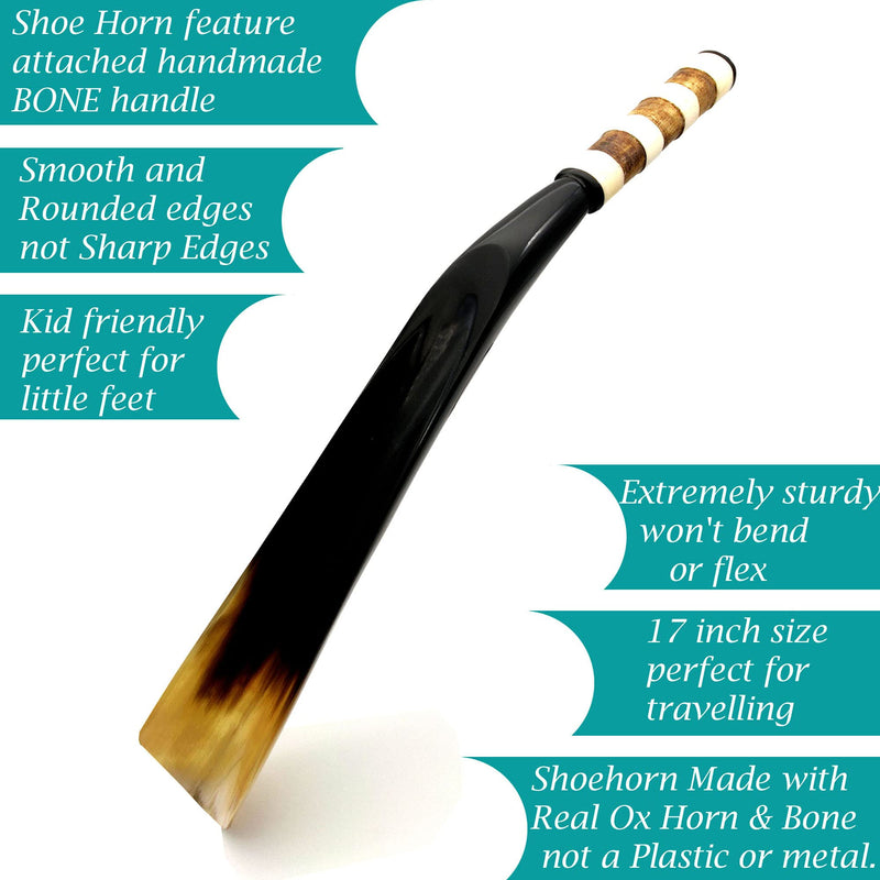 [Australia] - Shoehorn Made with Real Horn and Bone Handmade. Easy Grip Long handle Shoehorn for Men,Women White and Brown Strips 