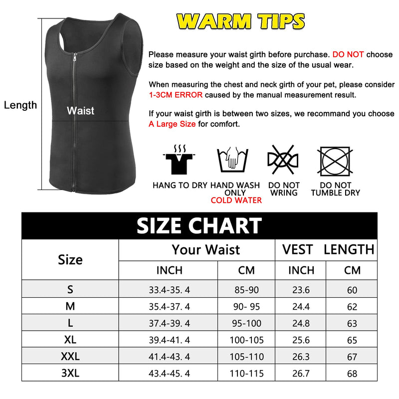 [Australia] - FEimaX Men Sauna Sweat Suit Waist Trainer Workout Body Shaper Men's Hot Vest Zipper Neoprene Slimming Tank Top for Fitness Sport Gym Shirt Shapewear S Black 