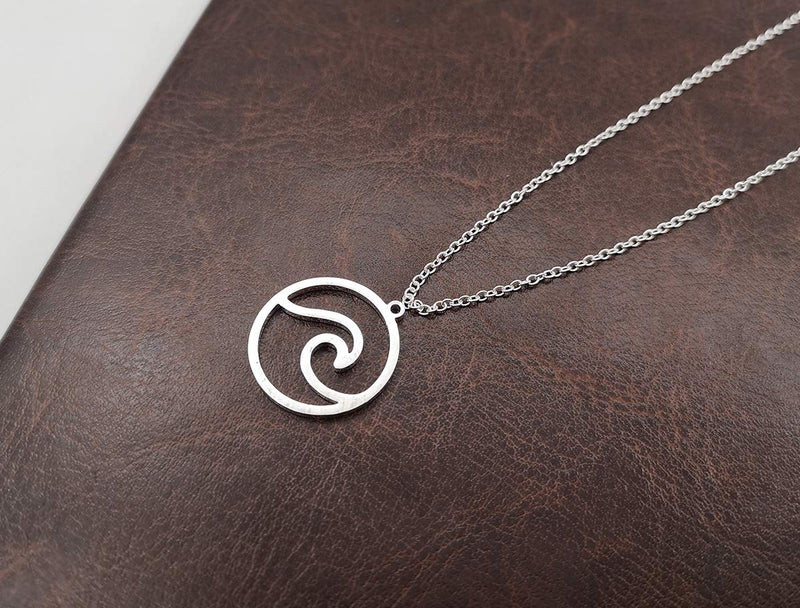 [Australia] - YOOE Stainless Steel Ocean Wave Necklace. Hawaii Surfing Sea Ocean Necklace, for Surfer Beachy Circle Pendant Necklaces Silver 