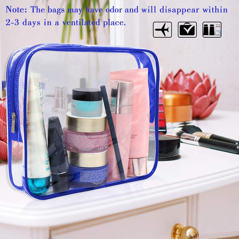 [Australia] - Clear Makeup Bags, APREUTY TSA Approved 6Pcs Cosmetic Makeup Bag Set Clear PVC with Zipper Handle Portable Travel Luggage Pouch Airport Airline Vacation (Blue) Blue 