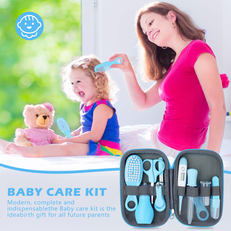 [Australia] - Baby Grooming Kit, 10 Pcs Newborn Healthcare Accessories, Portable Baby Essentials Set with Hair Brush Comb Nail Clipper Thermometer for Nursery Infant Girls Boys Blue 