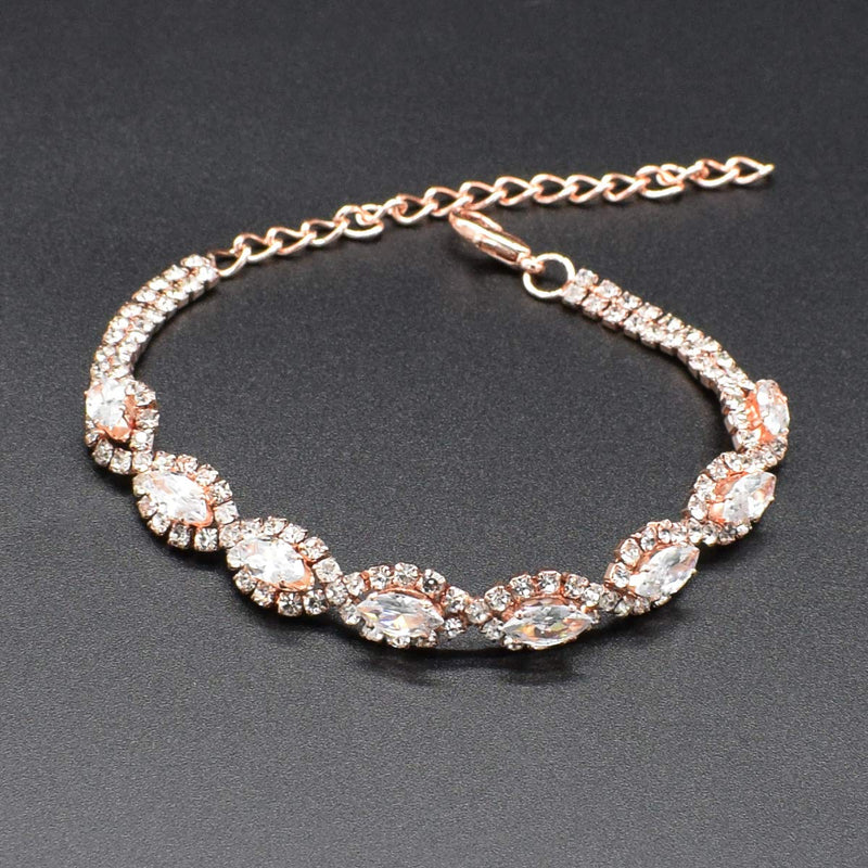 [Australia] - YSOUL CZ Rhinestone Necklace Earrings Jewelry Set for Bridal Bridesmaid Wedding Evening Party Prom 3 SET-Rose Gold 