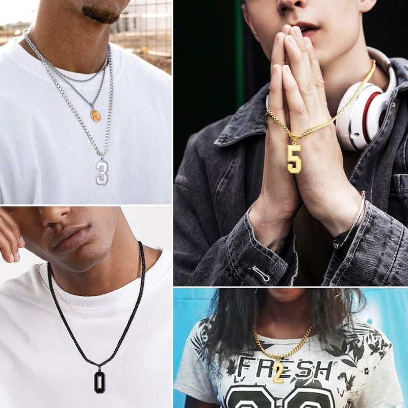 [Australia] - GOLDCHIC JEWELRY Number Necklace, Customized Unisex Boys Mens Stainless Steel Baseball Cross Necklace/Soccer/Football/Basketball Necklace with Chain 22”+2" Extender,Sports Fan Gift 0 18k gold plated 