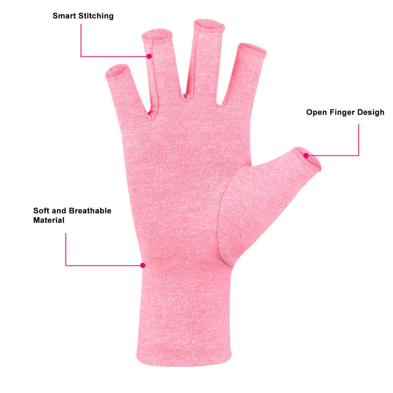 [Australia] - supregear Arthritis Gloves, Rheumatoid Arthritis Compression Gloves for Pain Relief Gaming Typing Fingerless Gloves, 2 Pairs Pink Medium (4 Count) 