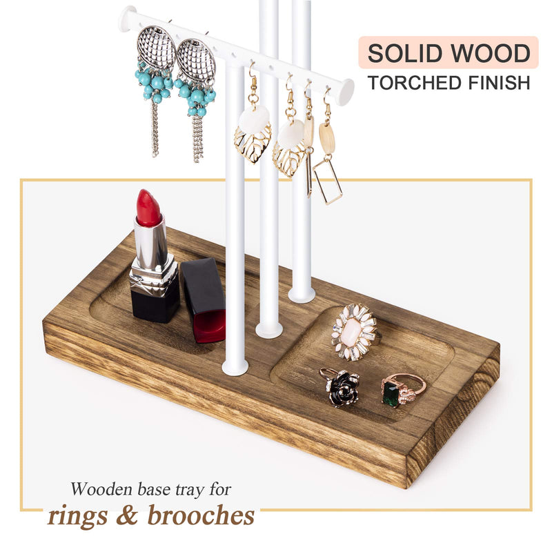 [Australia] - Love-KANKEI Jewelry Tree Stand White Metal and Wood Basic Large Storage Necklaces Bracelets Earrings Holder Organizer Jewelry Display White and Carbonized Black 