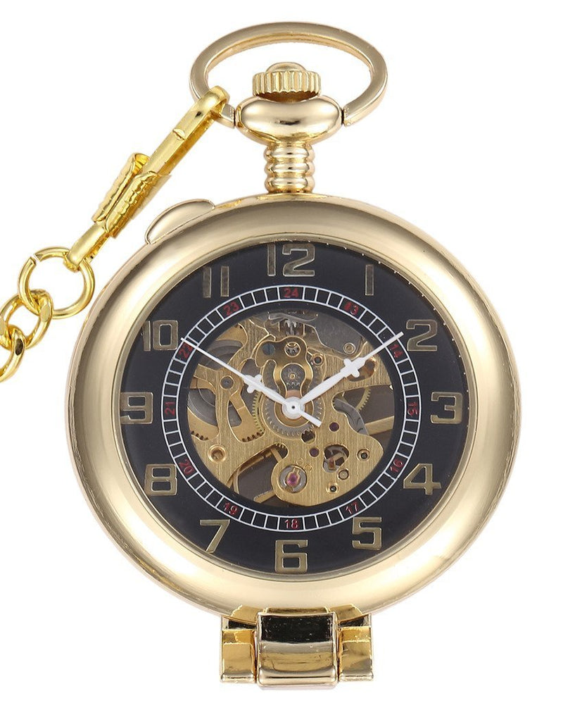 [Australia] - Infinite U Unique Right Angle Hand Wind Mechanical Pocket Watch Black Arabic Numerals Steel Pendant Necklace Golden 
