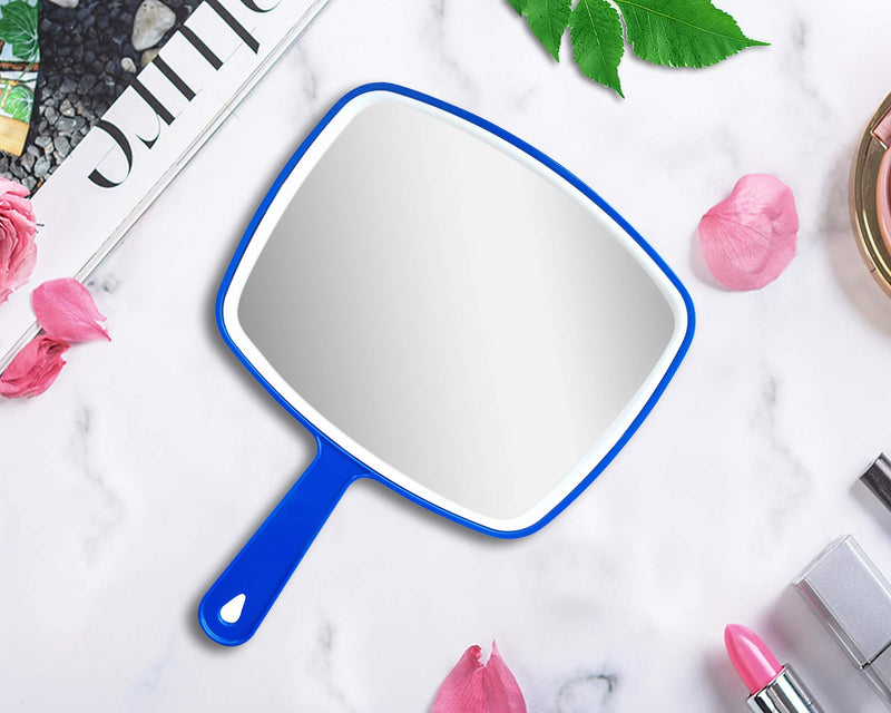 [Australia] - Hand Mirror,Extra Large Handheld Mirror with Handle, Makeup Mirror,Salon Barbers Hairdressers Hand Mirror,Wide Angle 7.3″W×10.4″L,Blue Blue 
