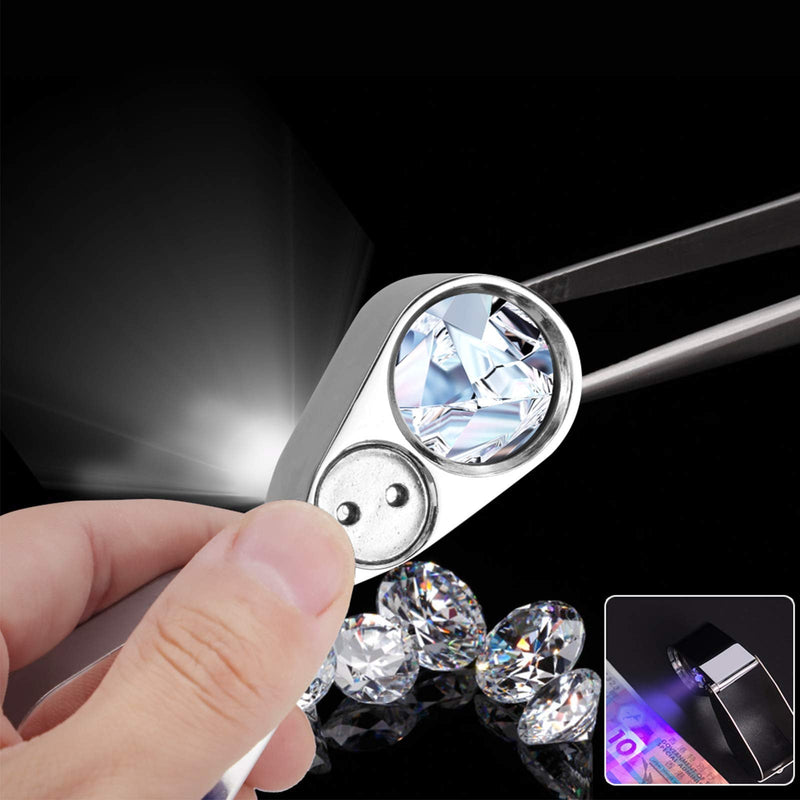 [Australia] - Leffis 40X Jewelers Loupe Magnifier Magnifying Glasses, LED/UV Illuminated Jewelry Loop Pocket Folding Magnifying Glass with Metal Construction for Close Work, Gardening, Kids, Stamp, Rock Collecting 