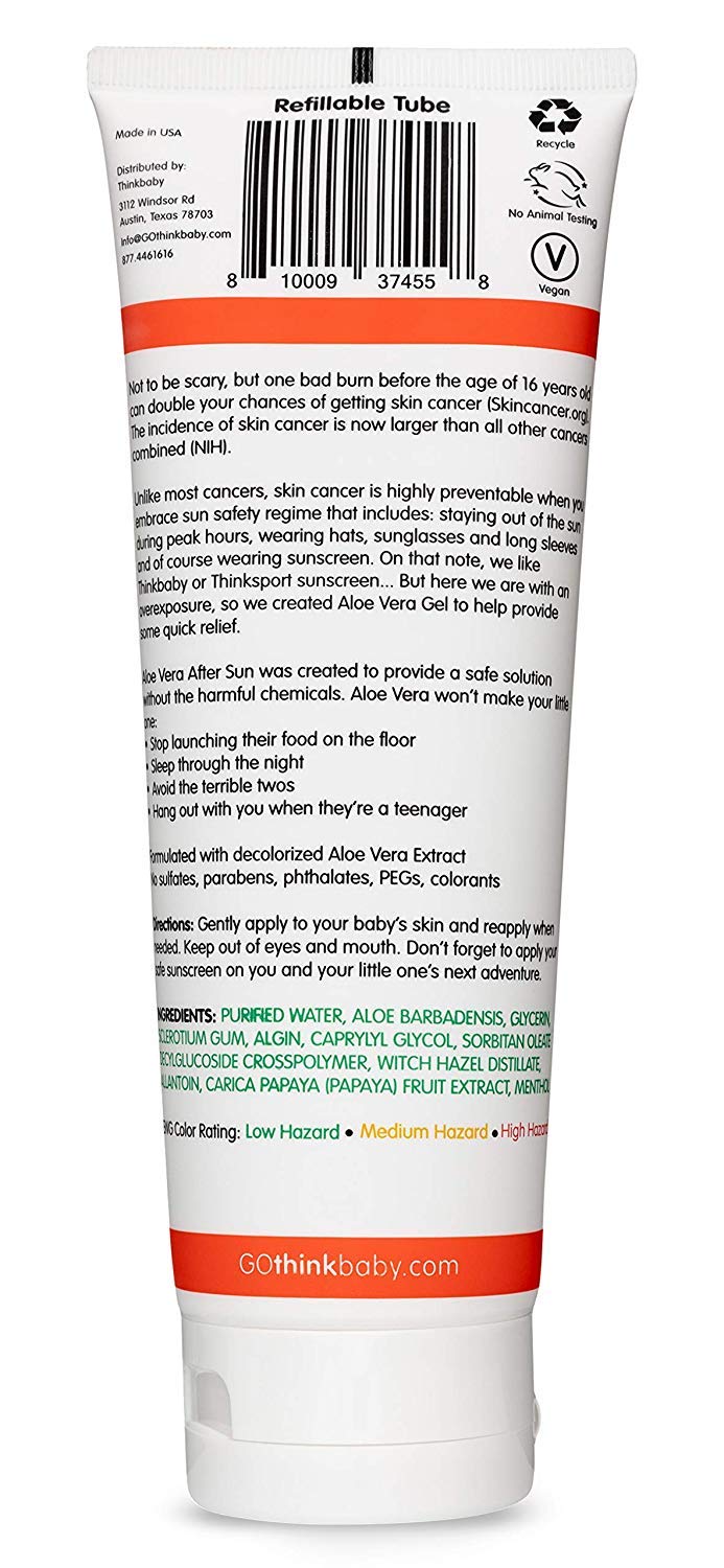 [Australia] - Thinkbaby Aloe Vera After Sun Relief Gel EWG Verified Natural After Sun Skincare for Face Body Hydrating Soothing Moisturizing Sunburn Solution for Babies Toddlers, 8 Fl Oz 