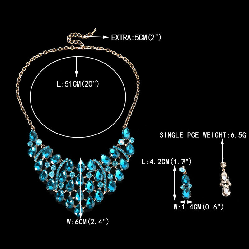 [Australia] - EVER FAITH Rhinestone Crystal Gorgeous Teardrop Statement Necklace Earrings Set Blue Gold-Tone 