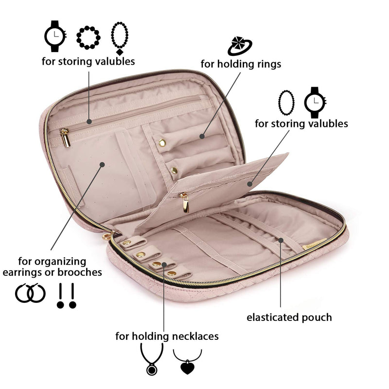 [Australia] - BAGSMART Jewelry Organizer Case Travel Jewelry Storage Bag for Necklace, Earrings, Rings, Bracelet, Soft Pink Medium 