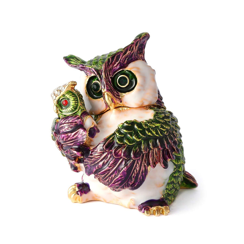 [Australia] - QIFU Owl Series Hand Painted Jewelry Trinket Box Hinged with Rich Enamel and Sparkling Rhinestones Unique Gift Home Decor 