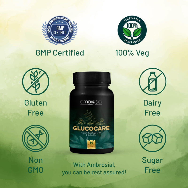 [Australia] - Ambrosial Glucocare | Bitter Melon | Neem | Black Plum (Jamun) | Sugar & Diabetes Support | Helps in Balancing Blood Sugar | 100 % Natural Ingredients | 60 Tablets 