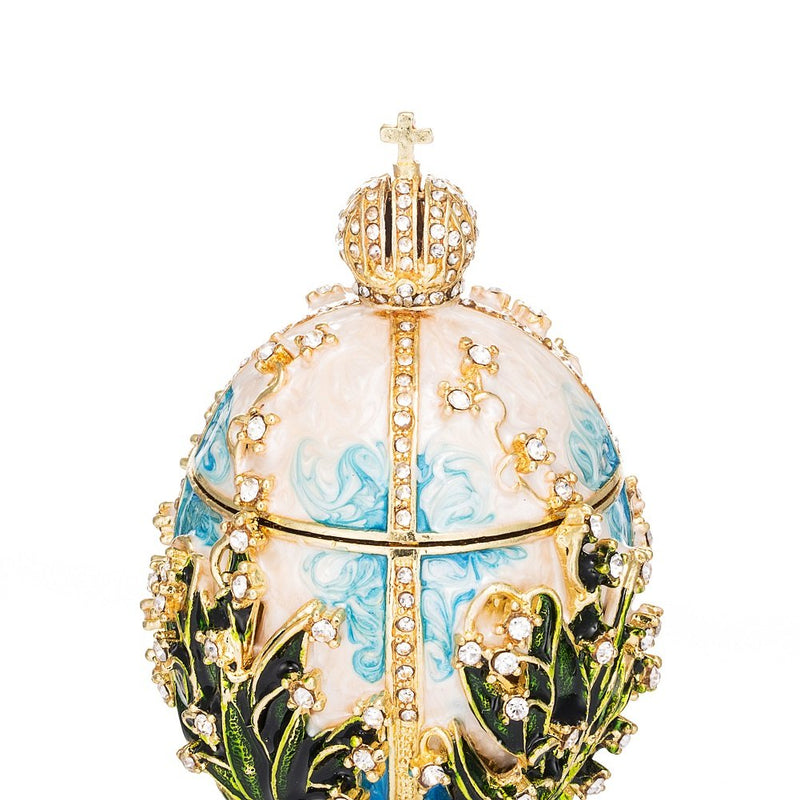 [Australia] - QIFU Hand Painted Enameled Faberge Egg Style Decorative Hinged Jewelry Trinket Box Unique Gift Home Decor Skyblue 