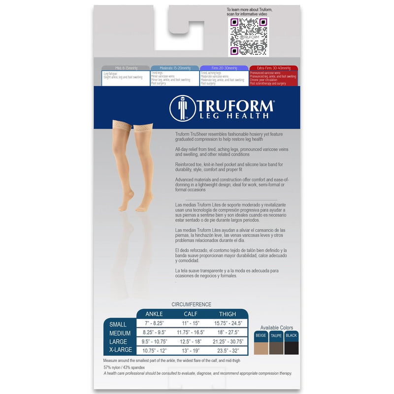 [Australia] - Truform Sheer Compression Stockings, 30-40 mmHg, Women's Thigh High Length, 30 Denier, Taupe, X-Large X-Large (1 Pair) 