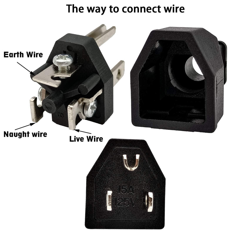[Australia] - Straight Blade Plug 15 Amp 125 Volt, Grounding 3-Wire Male Extension Cord Replacement, Plug, Straight Blade, Electrical Plugs End Black, 3-Pack 
