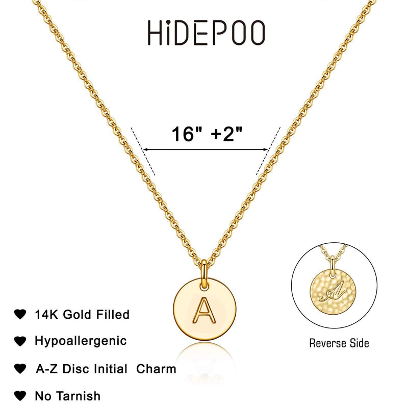 [Australia] - Disc Initial Necklaces for Women Girls, 14K Gold Filled Dainty Round Disc Double Side Engraved Hammered Initial Necklace Personalized Letter Pendant Initial Necklaces Jewelry Gifts for Women Girls "A - Gold 